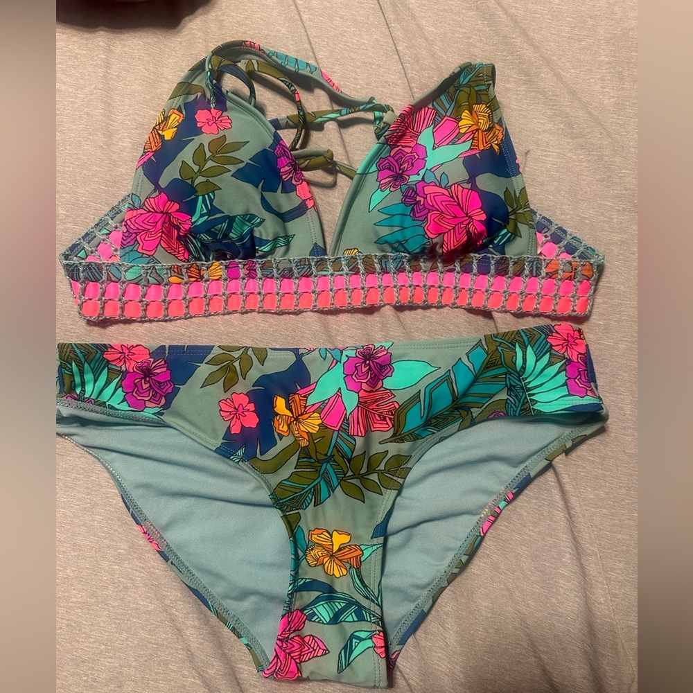Xhilaration Teal and Orange Bikini Set